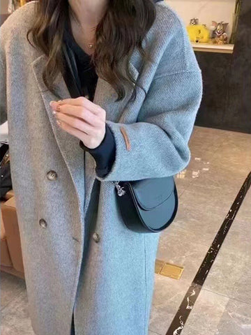 Airchics manteau en laine longue double boutonnage avec poches épaule tombante femme oversized